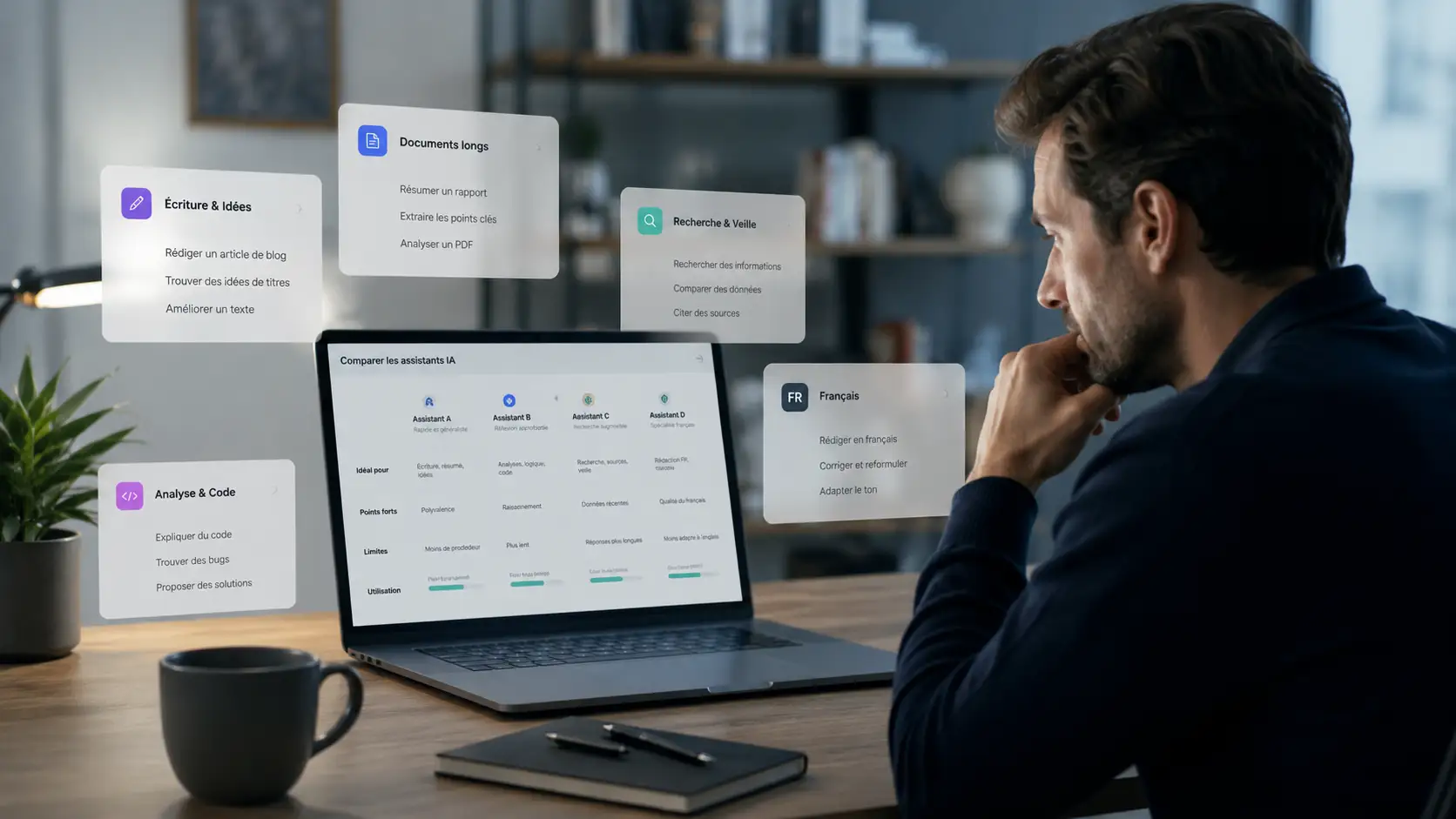 choisir un assistant IA selon son usage entre écriture documents recherche et français