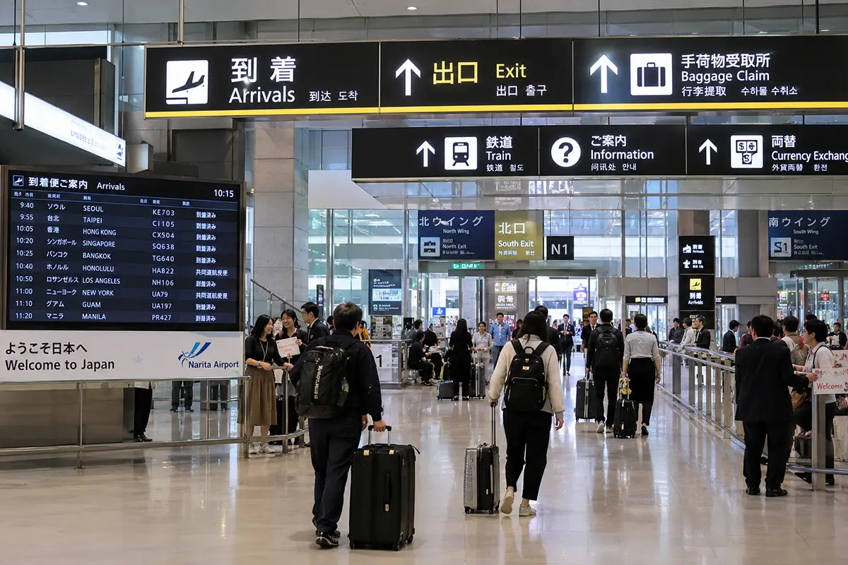 Hall d'arrivée d'un aéroport au Japon, où s'effectuent les formalités Japon d'immigration et de douane